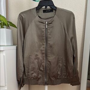 Zara Basic Olive Green Shiny Bomber Jacket Size XS EUC
